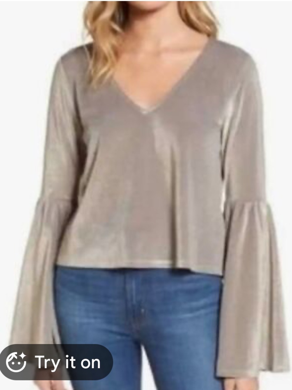 Leith Anthropologie champagne metallic bubble statement sleeve blouse size XS